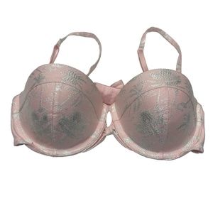 Victoria's Secret Designer Collection Pink & Silver Palm Push Up Bra 34C